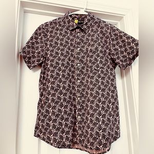 Mens stretch fitted short sleeve button down shirt